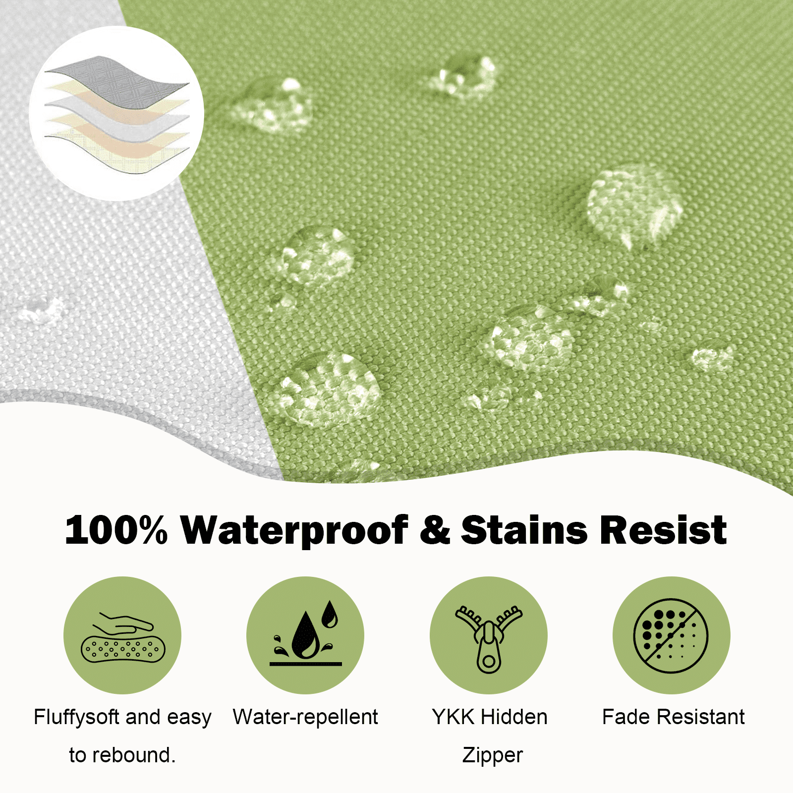 Vacmaster Patio High Back Chair Cushions Set of 2 - Outdoor Dining Chair Pads,Waterproof Replacement Seat Pad,for Rocking and Lounge Chairs,Indoor & Outdoor Furniture Cushions,Grass Green Stripes