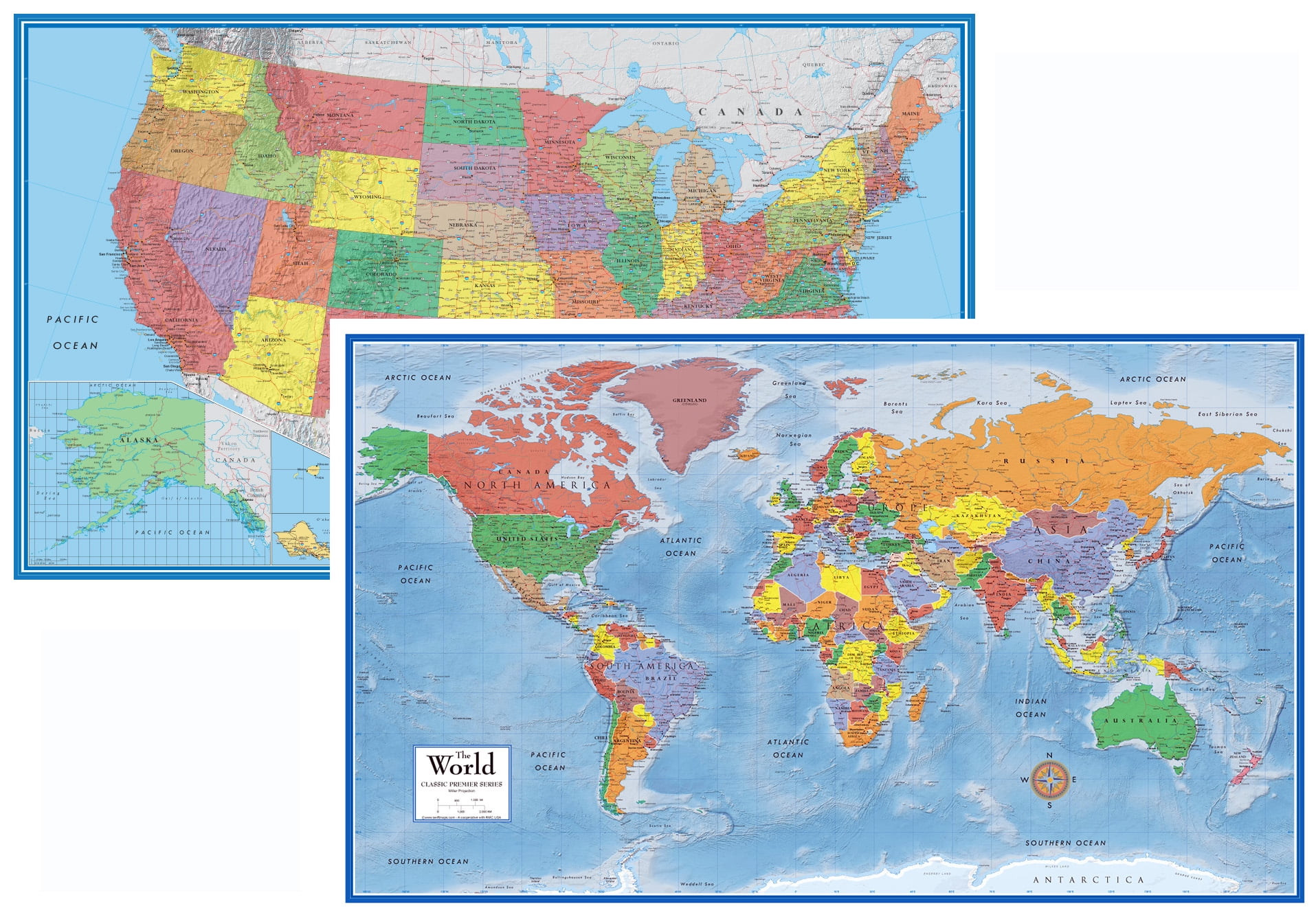 Wall Map USA Map with County Names 36" x 28.75" Laminated 