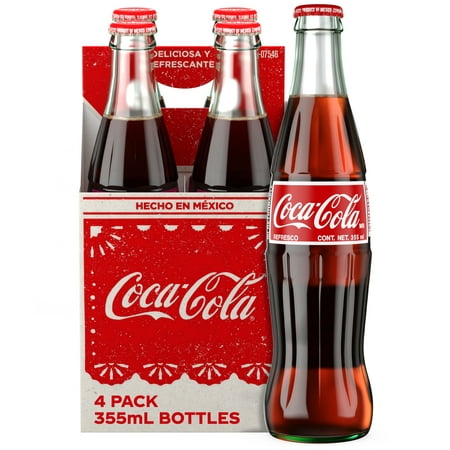 Coca-Cola Cane Sugar Mexican Soda Pop, 355 ml, 4 Pack Glass Bottle