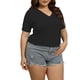 thumbnail image 2 of Fiudx Ofertas Flash Del Día Camisa Inferior de Verano de Manga Corta con Cuello En V de Gran Tamaño para Mujer con Camiseta con Dobladillo Dividido, 2 of 4
