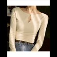 thumbnail image 4 of Camiseta de Larga y Cuello Redondo Estilo Francés para Mujer, Ideal para , Otoño e Invierno. Tops Interiores de Moda. Albaricoque XL, 4 of 10