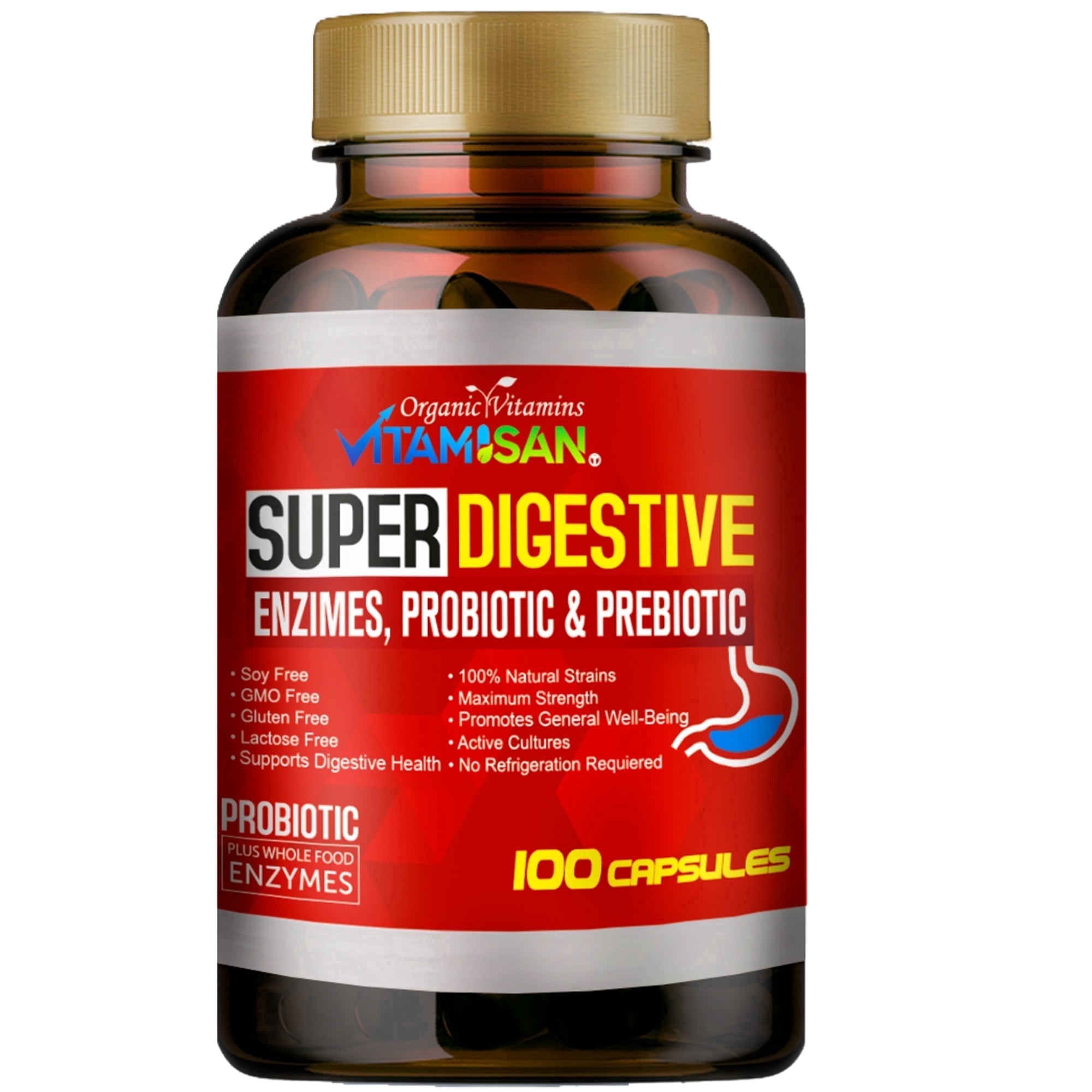 Super Digestive Enzymes with Probiotic & Prebiotic Support – 100 Capsules – Daily Digestive Wellness Supplement