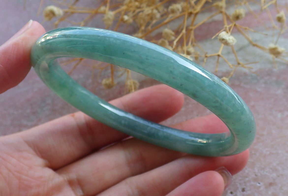 Icy Green Natural A JADE Jadeite Circle Bangle Bracelet 58 mm 683916 TN
