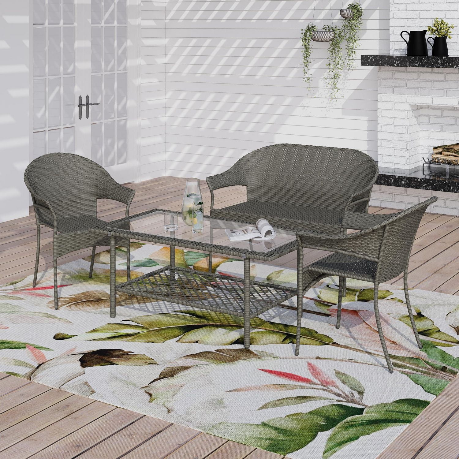 Table en osier pour patio Pebbleton Mainstays - Gris