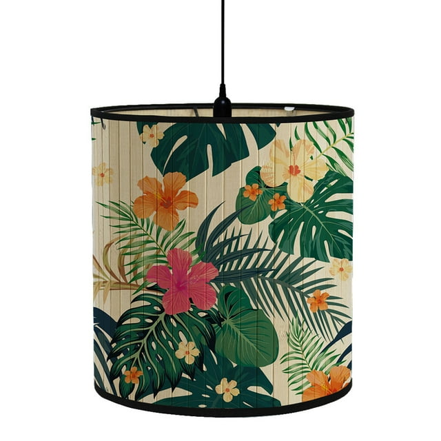 Retro Bamboo Lamp Shades Green Plants Pattern Light Cover Home Decoration For Floor Light Table Lamp
