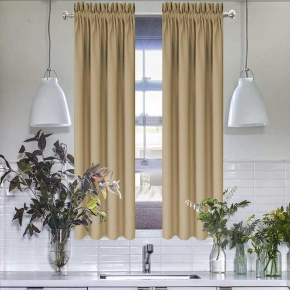 yubcxhop Beige Blackout Valances for Kitchen Windows Grommet Short Window Valance Bathroom Living Room Bedroom Privacy Small Half Window Toppers Curtains Valance 2 Panels