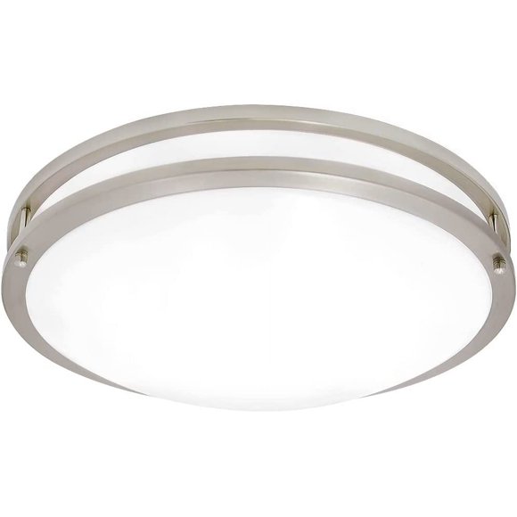 18" LED Flush Mount Ceiling Light Fixture - Satin Nickel Round Light, 2000 Lumens, 5 CCT 2700K/3000K/3500K/4000K/5000K, Dimmable Dual Ring Fixture, Perfect for Kitchen, Living Room, or Bedroom