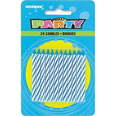 Striped Blue Birthday Candles, 24ct
