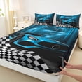 thumbnail image 3 of Homewish Blue Chic Automobile Twin Sheet Sets, Modern Checkered Flag Twin Fitted Sheet, Extreme Sports Lover Flat Sheet, Lightweight Room Decor, 3pcs, 3 of 7