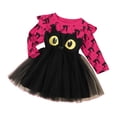 thumbnail image 2 of Girls Halloween Black Cat Print Long Sleeve Ruffle Mesh Tutu Dress, Kids Cartoon Cosplay Party Dress for Holiday Performance Party(Hot Pink1,18-24 Months), 2 of 8
