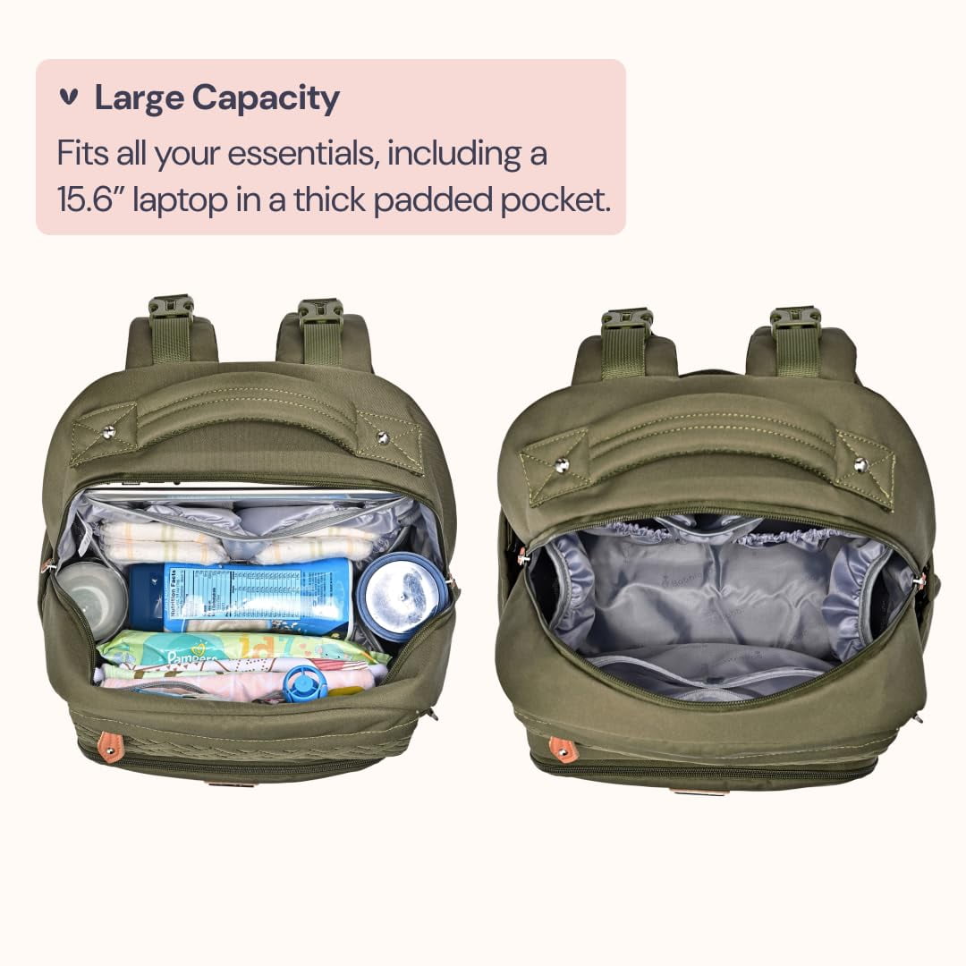 BabbleRoo Diaper Bag Backpack, Travel Backpack, Pacifier Case & Stroller Straps, Multifunction, Waterproof, Unisex – Army Green