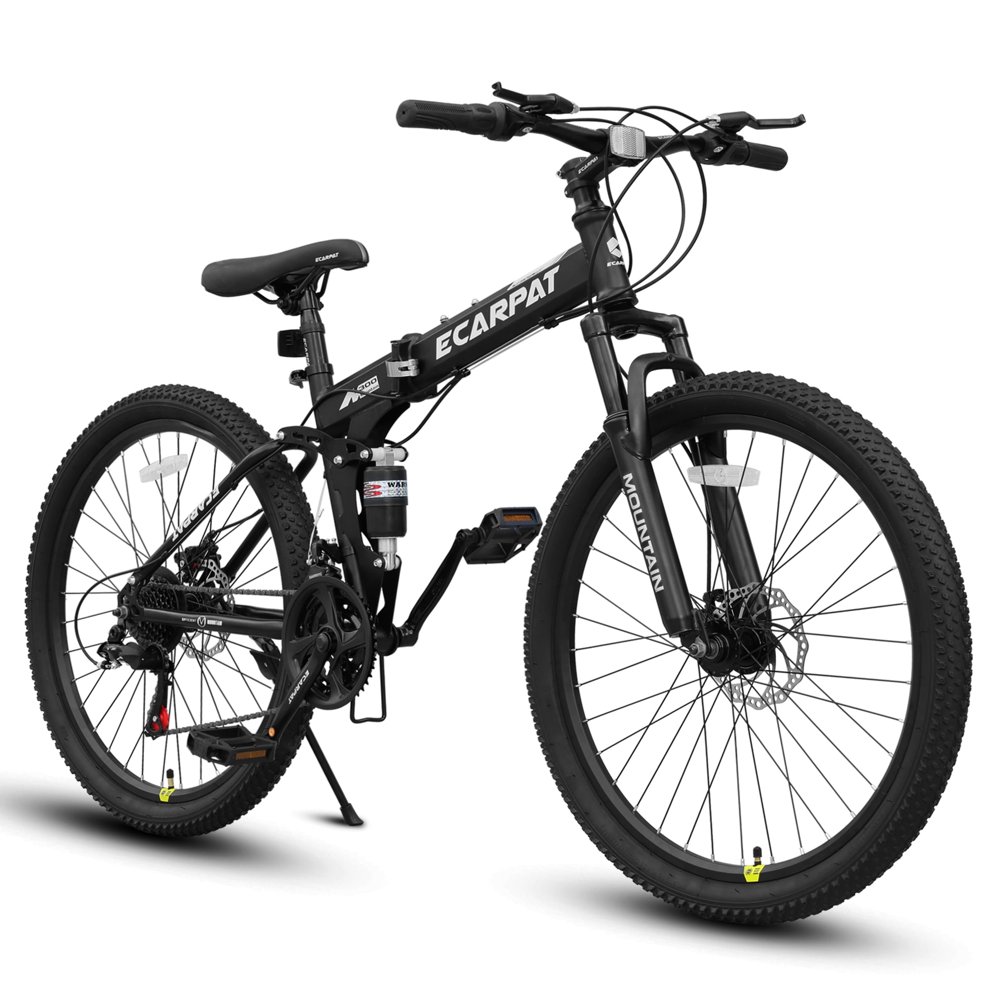 Ecarpat 26 Inch Folding Mountain Bike, 21 Speed Full Suspension Bicycle Dual Disc Brake, Durable Steel Fold Bike for Women and Man