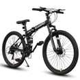 thumbnail image 2 of 26 Inch Foldable Mountain Bike Full Suspension, 21 Speed Folding Mountain Bike with Double Shock Effect, Dual Disc Brakes, Steel Frame Mens Mountain Bicycle for Outdoor Trail Commuter, Black, 2 of 11