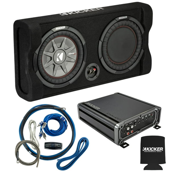 Kicker 47trtp102 Thin Down Firing Subwoofer Enclosure With 46cxa400 1 Amplifier And Ck8 Wiring Kit Walmart Com Walmart Com