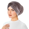 thumbnail image 2 of Ynynloco Womens Rhinestone Muslim Inner Hijab Caps Shiny Head Cover Stretch Beanie Turban Hat Chemo Cap Headwrap Cover, 2 of 3