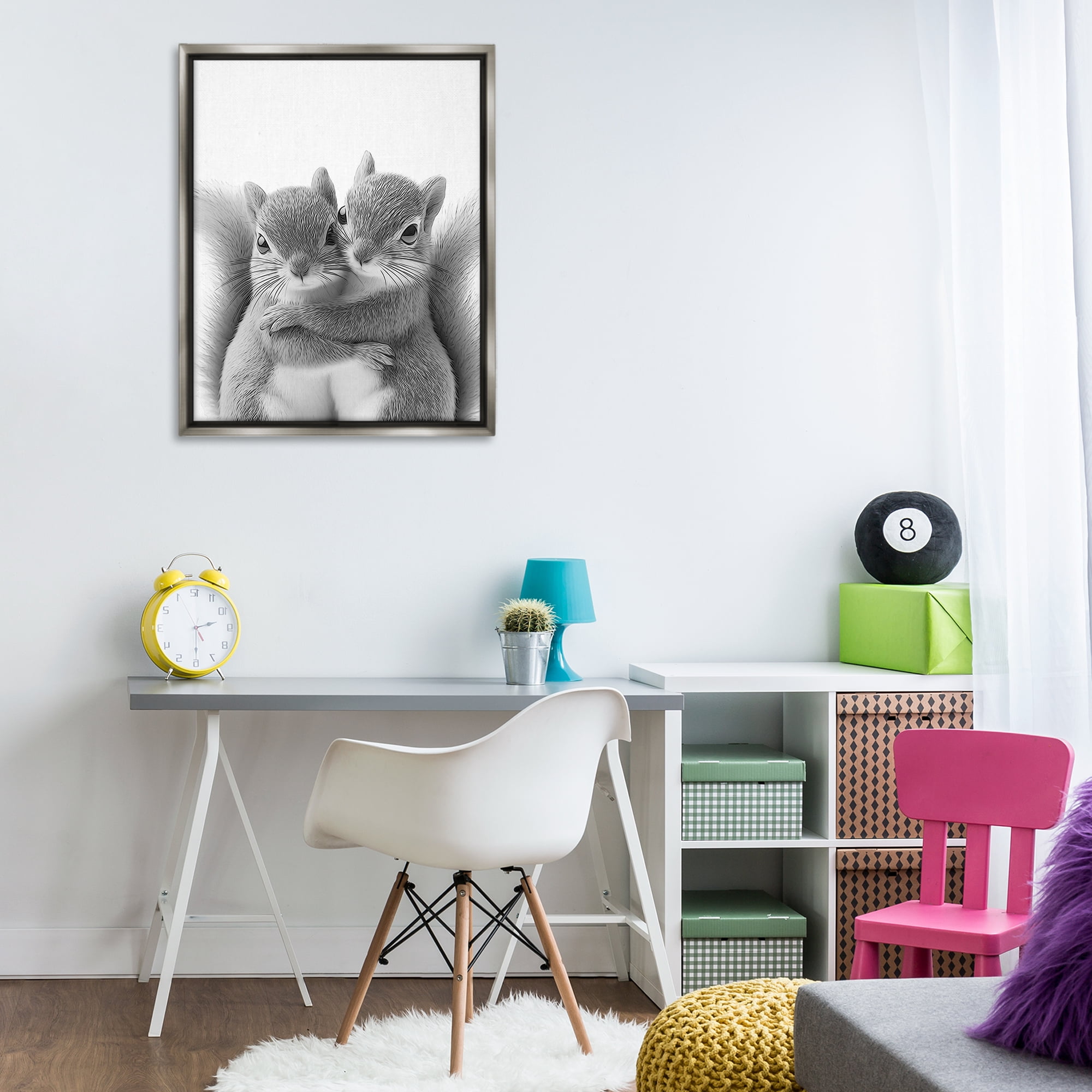 Stupell Industries Hugging Squirrel Pair Animals & Insects Painting Gray Floater Framed Art Print Wall Art, 25 x 31