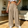 thumbnail image 4 of Ozmmyan Wide Leg Pants for Womens High Elastic Waisted Pants for Womens Ruched Button Front Casual Winter Trousers with Side Pockets Solid Color, 4 of 6