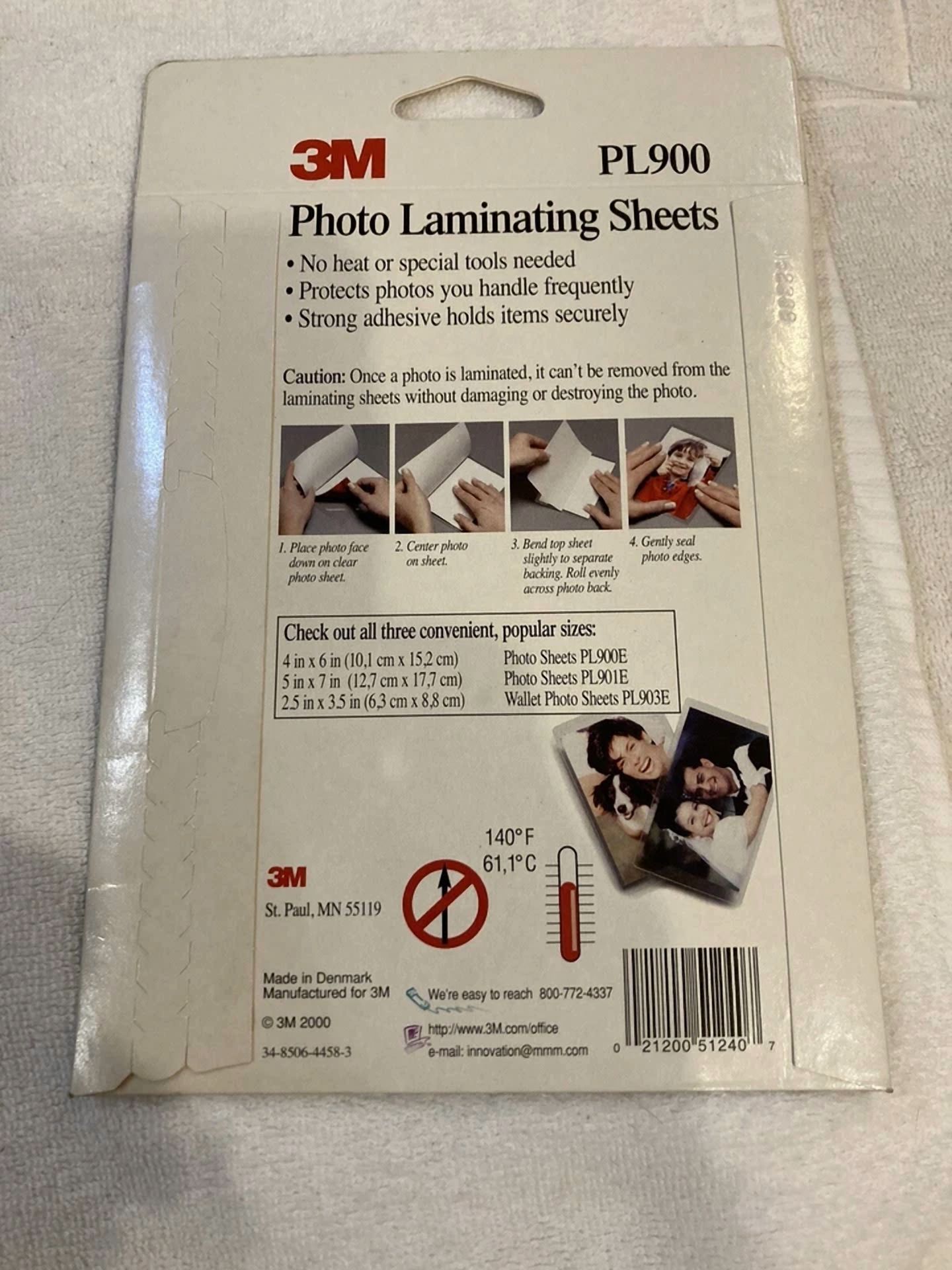 CRESTIN- New 3M Photo Laminating Sheets 5 Two-Sided For Items Up To 4 X 6 In Pl900