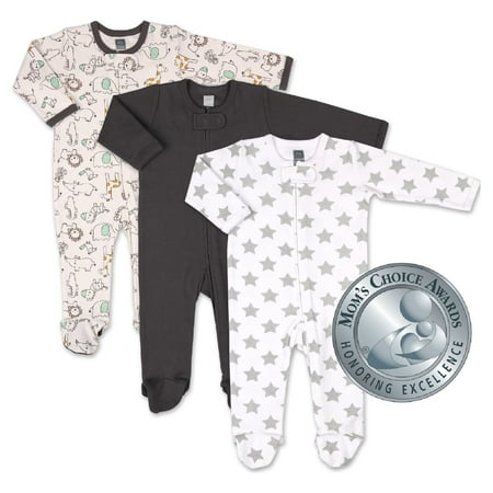 UPC: 0841297157950 | The Peanutshell Baby Sleep N Play Footed Pajamas for Boys or Girls Safari Animals 3 Pack Newborn to 9 Months