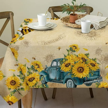 

WISH TREE Sunflower Tablecloth Yellow Tablecloth Sunflower Decor for Home Spring and Summer Waterproof Table Cloth Rectangle for Party Table Outdoor Decorations