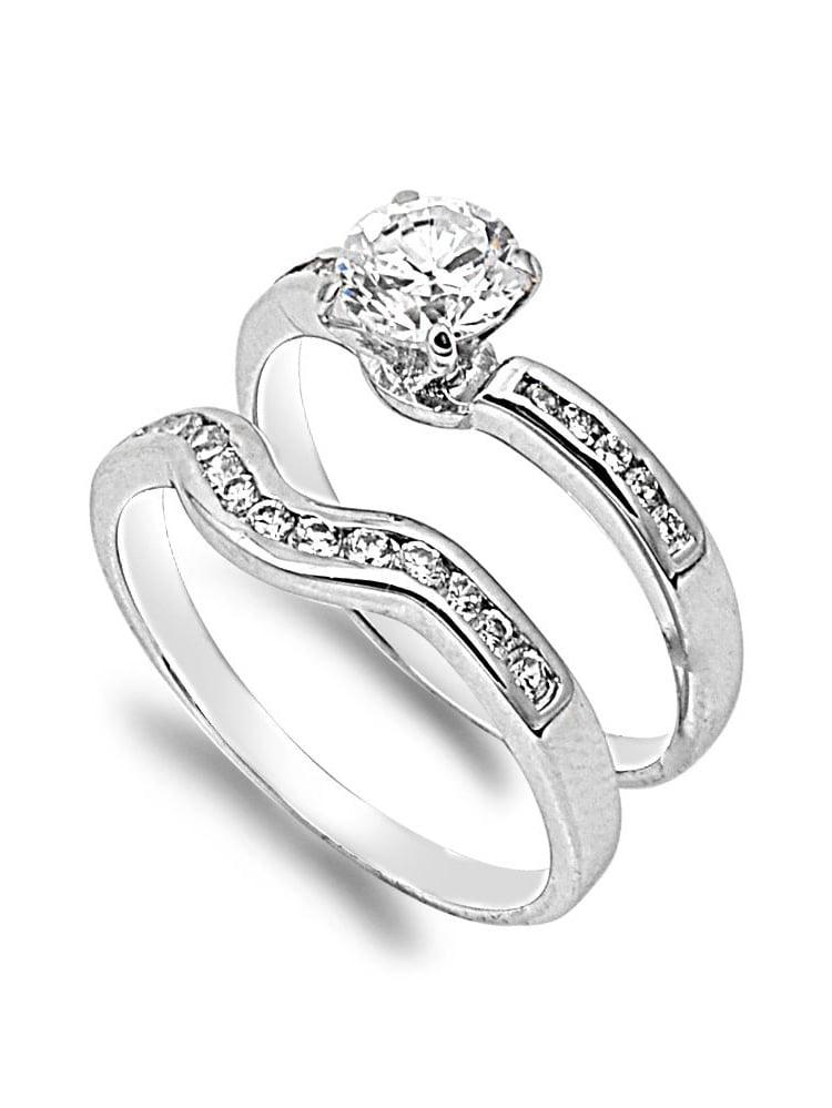 925 Silver Round CZ Bridal Engagement Stackable Ring Set 