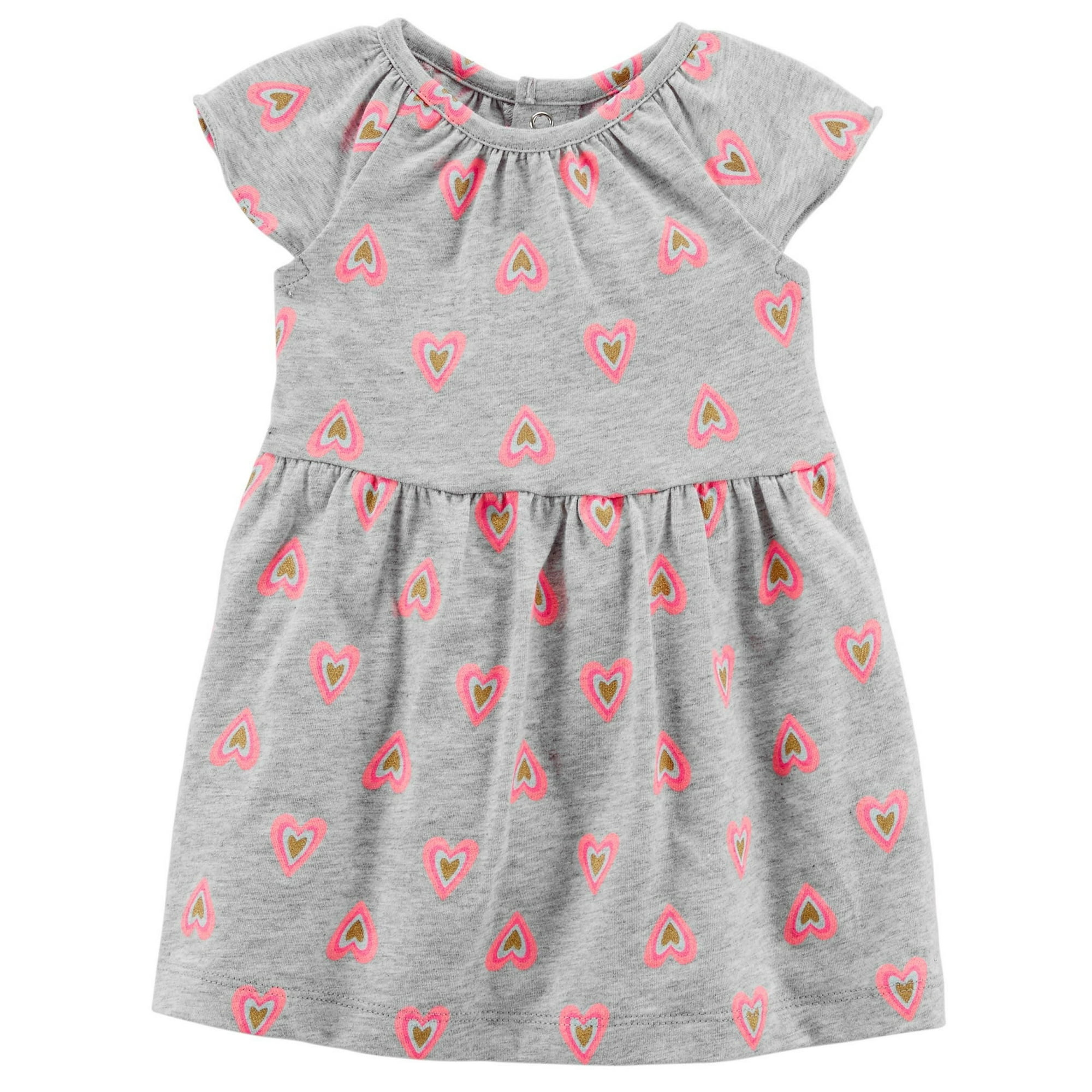 Carter s Baby Girls Heart Jersey Dress Gray 3 Months Walmart