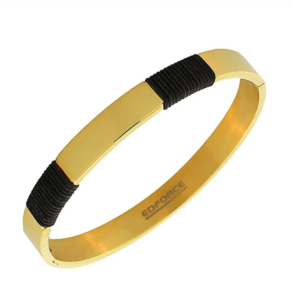 EDFORCE Stainless Steel Black Rubber Silicone OvalShaped Yellow Gold