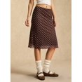 thumbnail image 3 of Coffee Brown Polka Dot Mesh Midi Skirt, Wrap Style, Casual Retro, 3 of 7