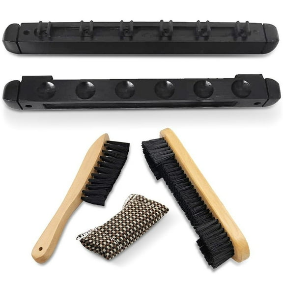 Billiard Pool Table Accessory Kit - Includes 6 Billiard Cue Wall Rack, 9 Wooden Table and Brush Set with Cue Shaft Cloth Cleaner - SereneLife PRTSLPLTB1010