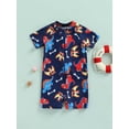 thumbnail image 3 of GXFC Infant Boys Casual Romper Cartoon Tiger/ Dinosaur Print Round Neck Zip Up Jumpsuit Dark Blue/ Green, 3 of 9