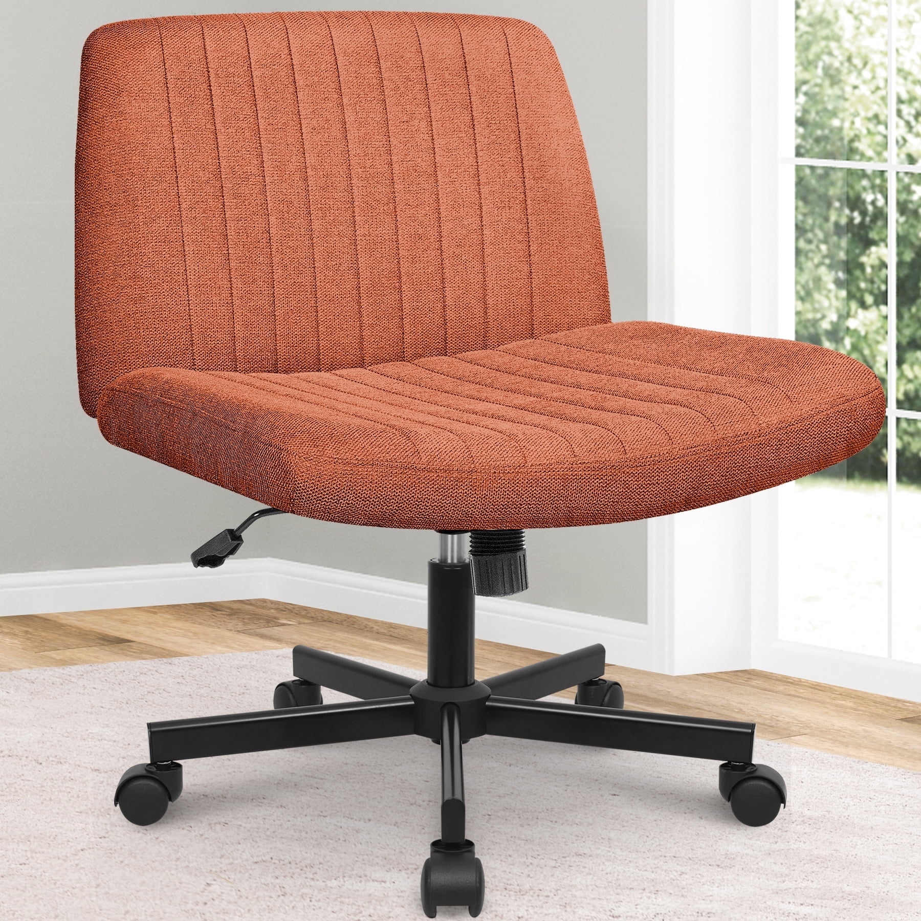 NEO CHAIR Criss Cross Legged Office Desk Vanity Armless Chair with Wheels Swivel, Brown
