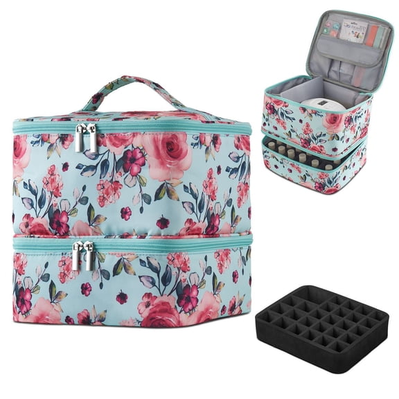 Double-Layer Nail Polish Organizer Bag Holds Up to 27 Bottles with Adjustable Dividers,Light Green