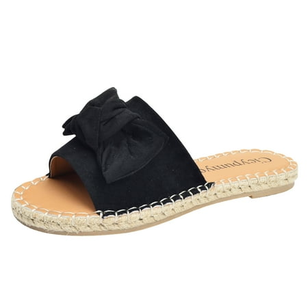 

XINSHIDE Women Sandals Slippers For Female Peep Toe Linen Sole Flat Sandals Bow Rome Shoes Fashion Shoes