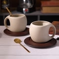 thumbnail image 5 of Juego de y Platillo de Café de Cerámica, de Café Americano Retro con Leche, Posavasos de Madera, Tazas de Té, Cucharas, Tazas con Flores., 5 of 5