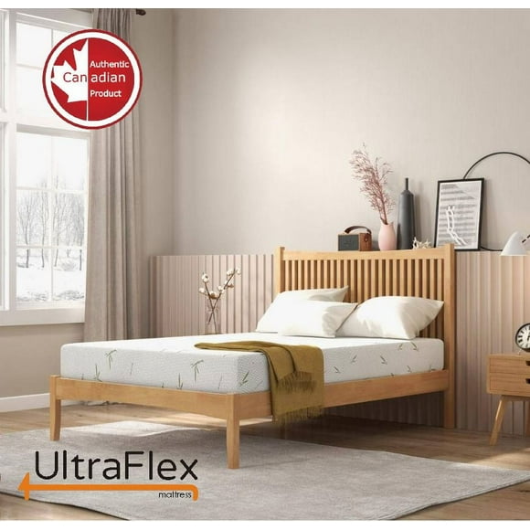 UltraFlex EasySleep- Gel Moyen Ferme de Fabrication Canadienne Infusé de Confort Réversible avec Soulagement de la Pression, Technologie de Refroidissement, Couverture en Bambou, Mousse Certifiée Certipur-Us (Fabriquée au Canada)- Twin / Taille Unique