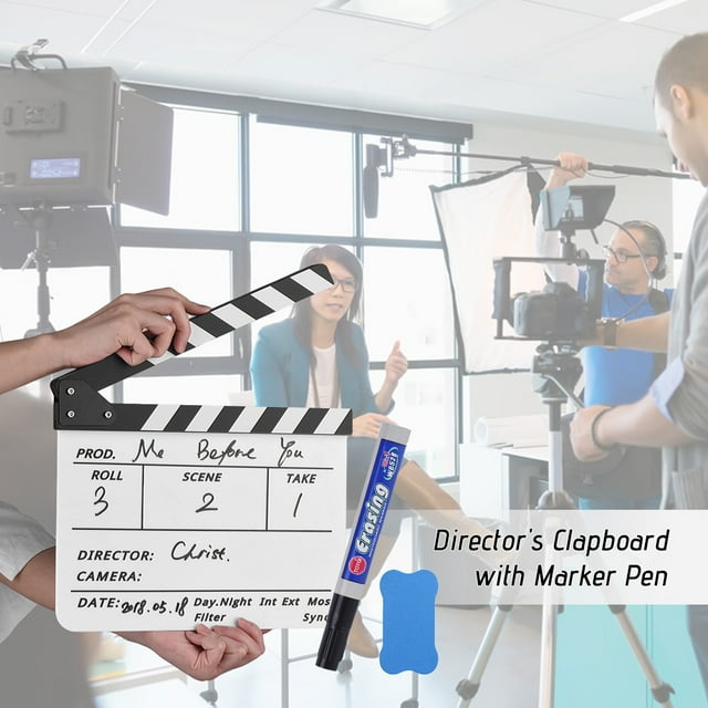 Clapboard Acrylique Professionnel Effaçable à Sec Film TV Réalisateur Scène d'Action Clapboard Ardoise