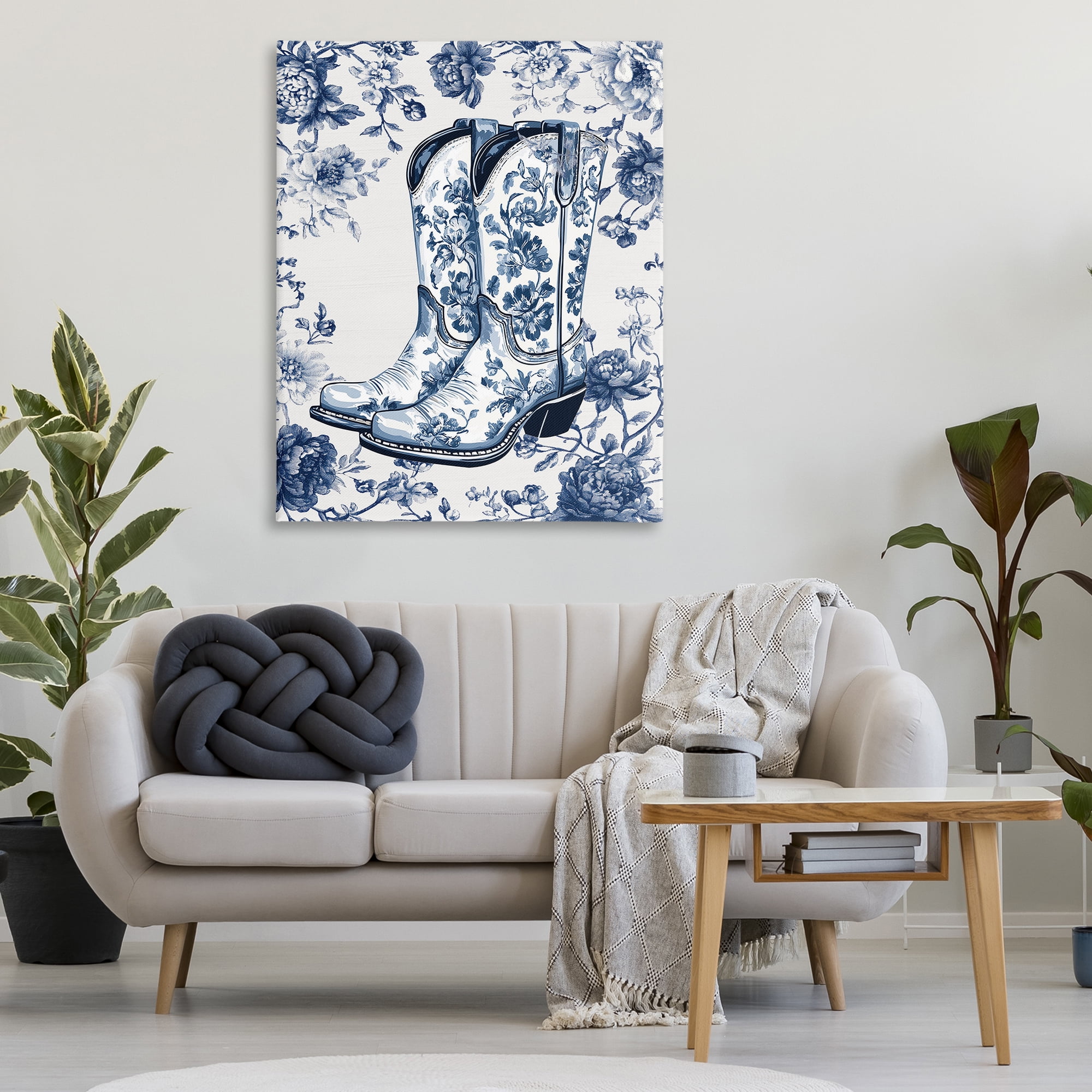 Blue Spring Florals & Boots Canvas Wall Art, design by Lettered and Lined