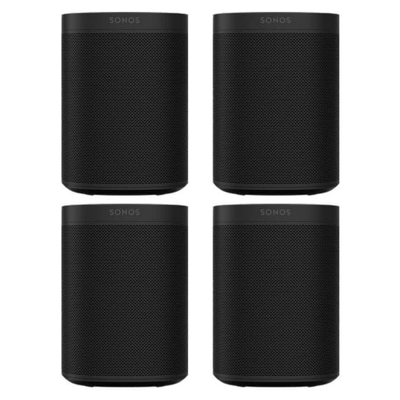 Pre-Owned Sonos Four Room Set with Sonos One Gen 2 - Smart Speaker with Voice Control Built-In (Black)