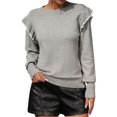 thumbnail image 2 of Duoif Sweaters for Women Trendy Women's Ruffled Sweater Loose Solid Color Crewneck Pullover Fashion Sweater Women's Sweaters Womens Tops Grey L, 2 of 6
