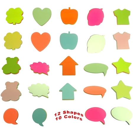 4A Shapes Sticky Notes,50 Sheets Neon Assorted and 50 Sheets Pastel ...