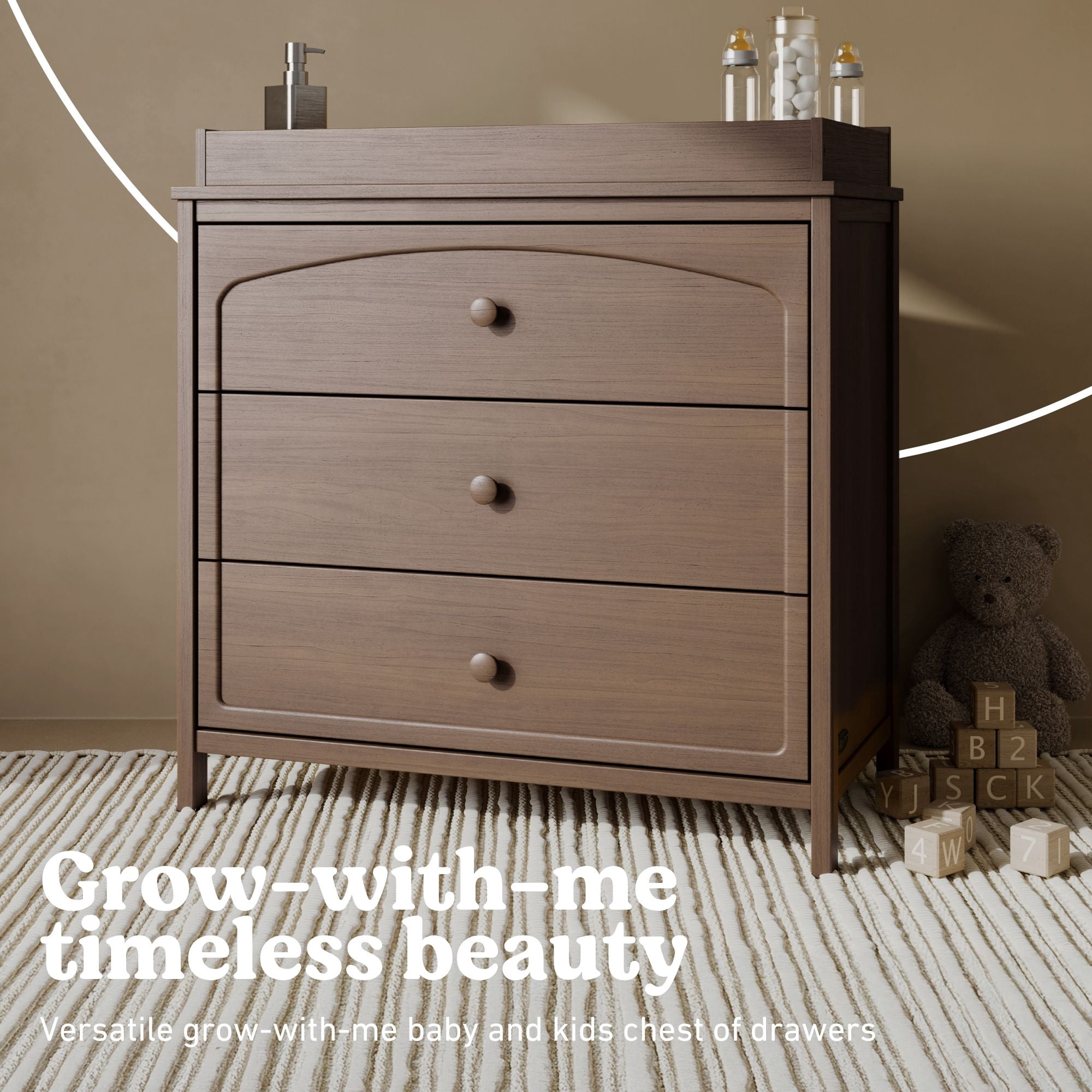 Graco Olivia 3 Drawer Chest with Infant Changing Topper, Hazelnut