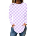 thumbnail image 3 of QATAINLAV Womens Plaid Printed Long Sleeve Shirts Fashion Plaid Pullover Tops Casual Round Neck Blouse Loose Fit Plus Size Tshirts Purple XL, 3 of 6