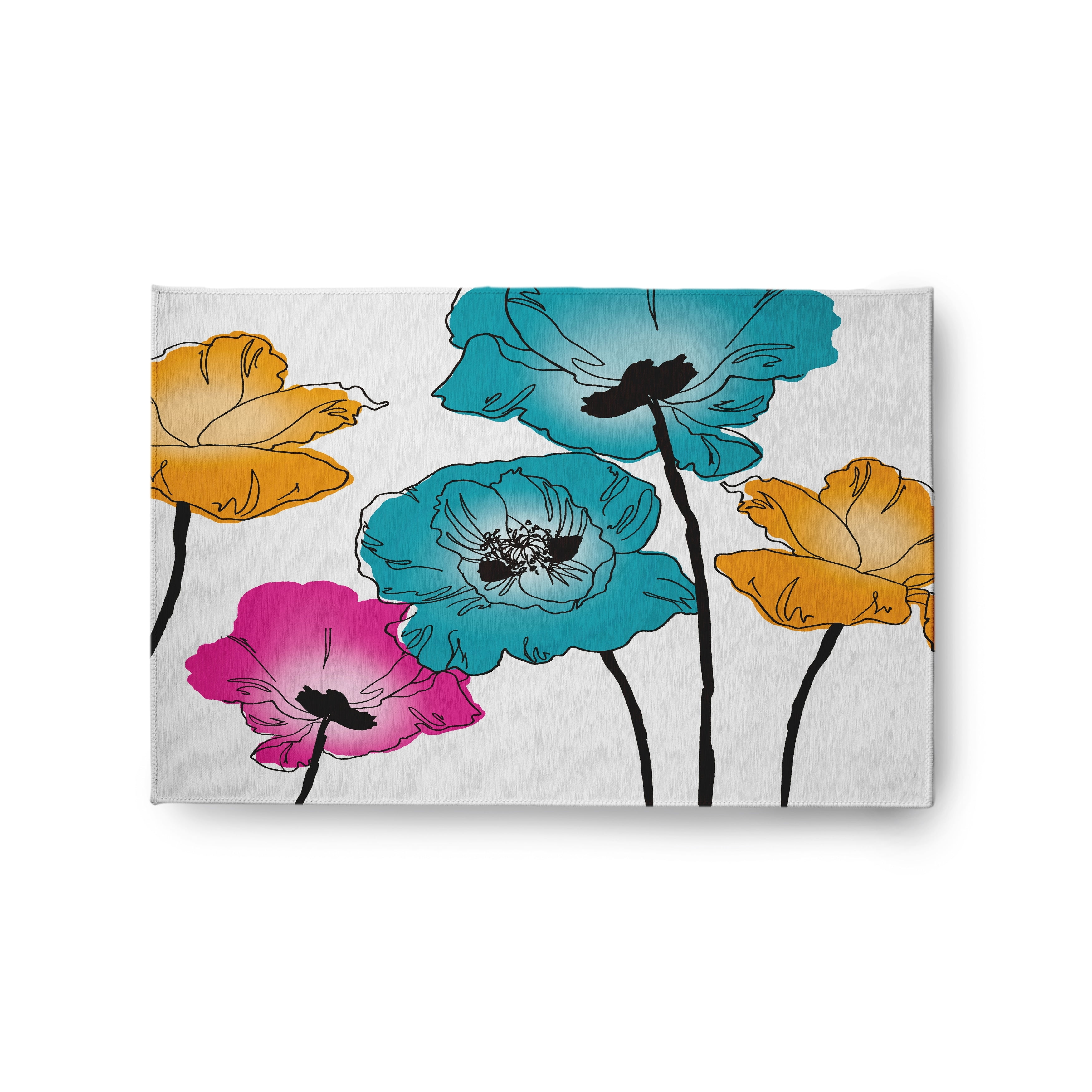 Simply Daisy 3' x 5' Blue Popping Poppies Spring Chenille Rug
