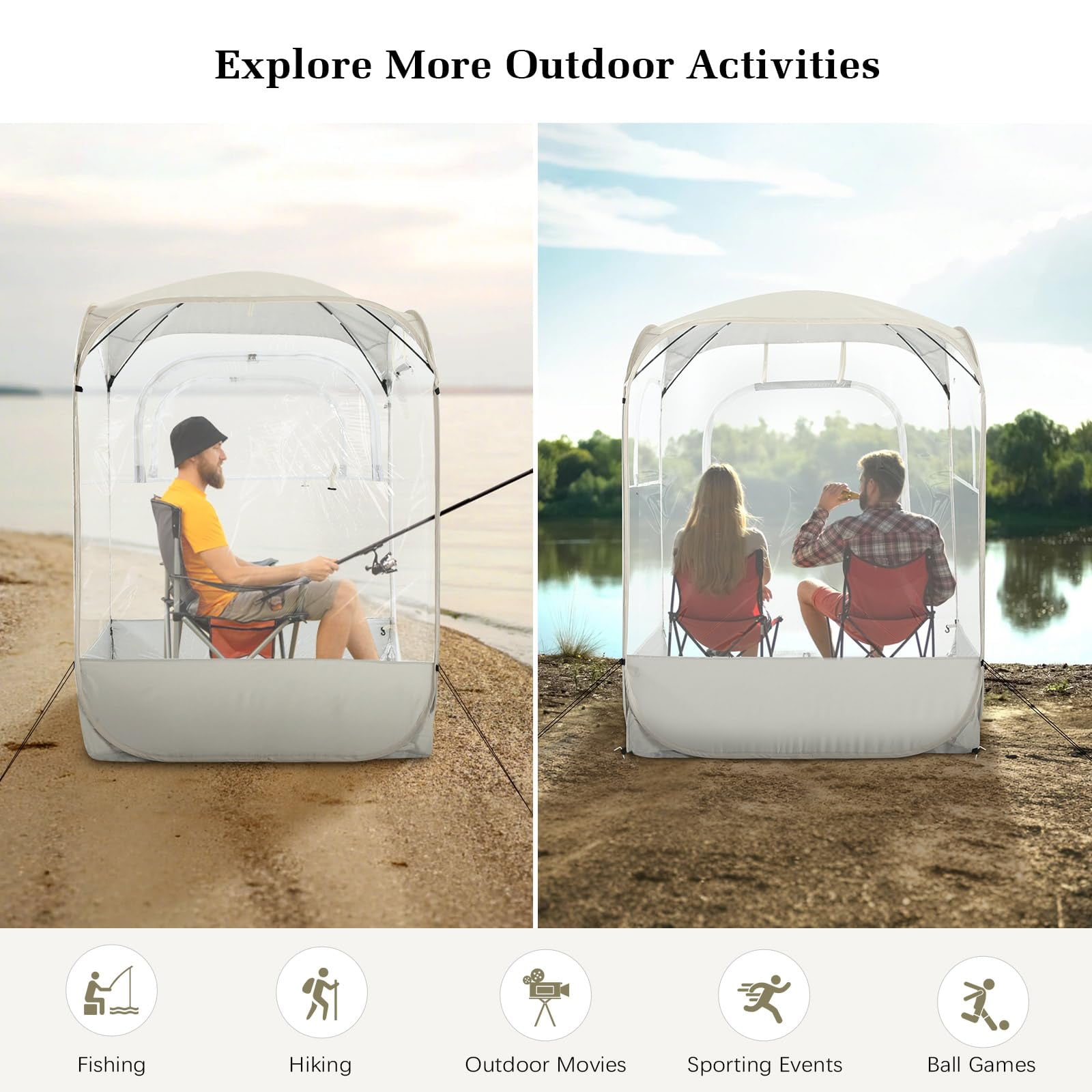 Raynesys Sports Tent, Instant Pop Up Bubble Tent Fits 3-4 Persons for Outside Fishing Camping Sports Events, Ultra Visibility, No Condensation,All Weather