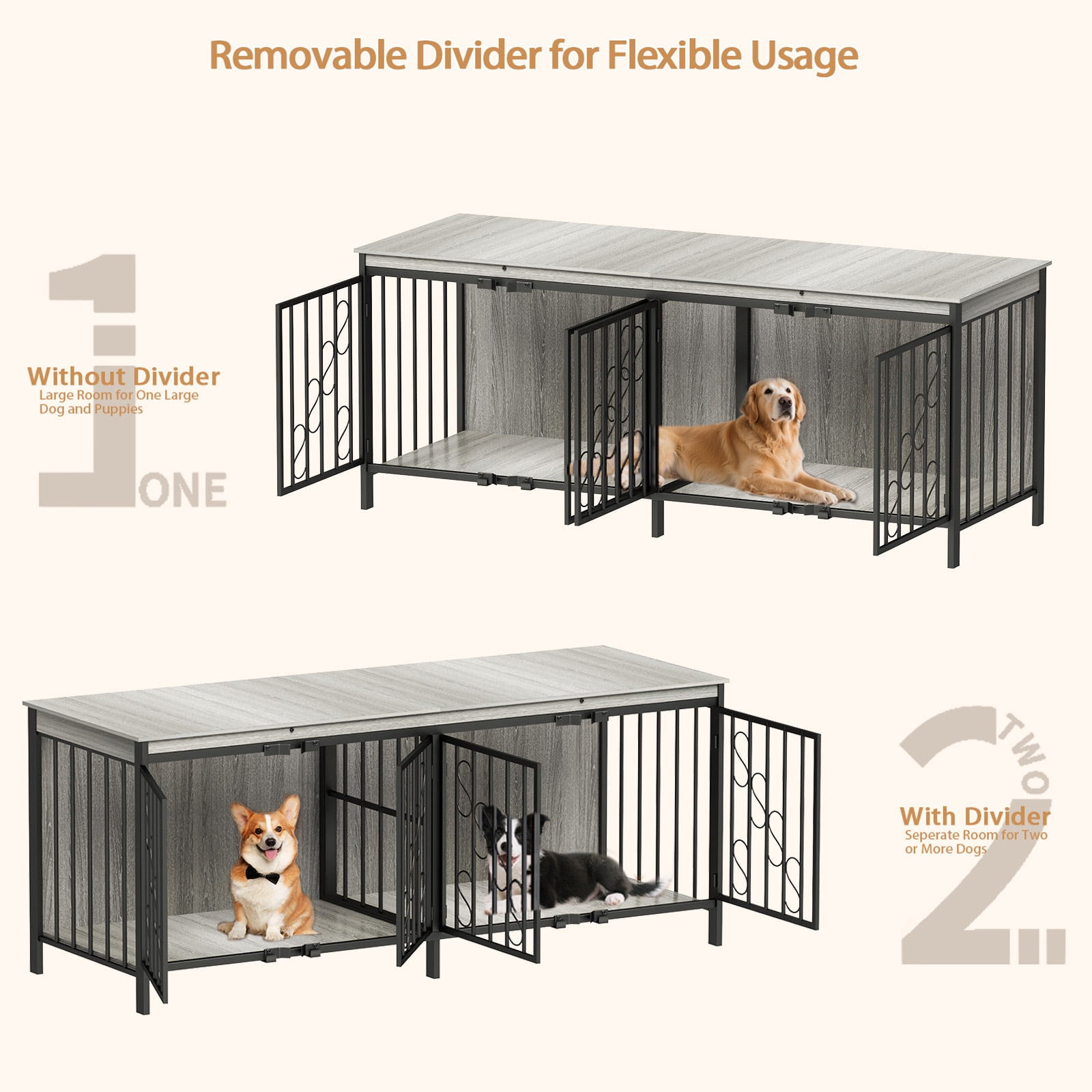 Bel Ark 71 inch Dog Crate Furniture for 1 or 2 Dogs, Heavy Duty Single/Double Dog Crates for Small/Medium/Large Dogs,Double Doors Design,Dog Kennel Furniture Indoor as TV Stand