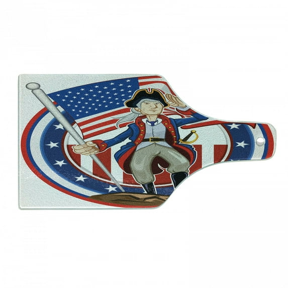 United States Cutting Board, American Patriot Emblem Cartoon Style Fourth of July Design Country History, Tempered Glass Cutting and Serving Board, Wine Bottle Shape, Multicolor, by Ambesonne
