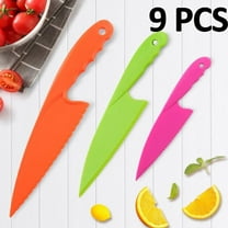 9 PCS Plastic Kitchen Knife Cooking Chef Knives for Fruit,Plastic Cutting Knife,Bread, Cake, Salad, Lettuce Knife (Orange x3,Green x3,Rose x3)
