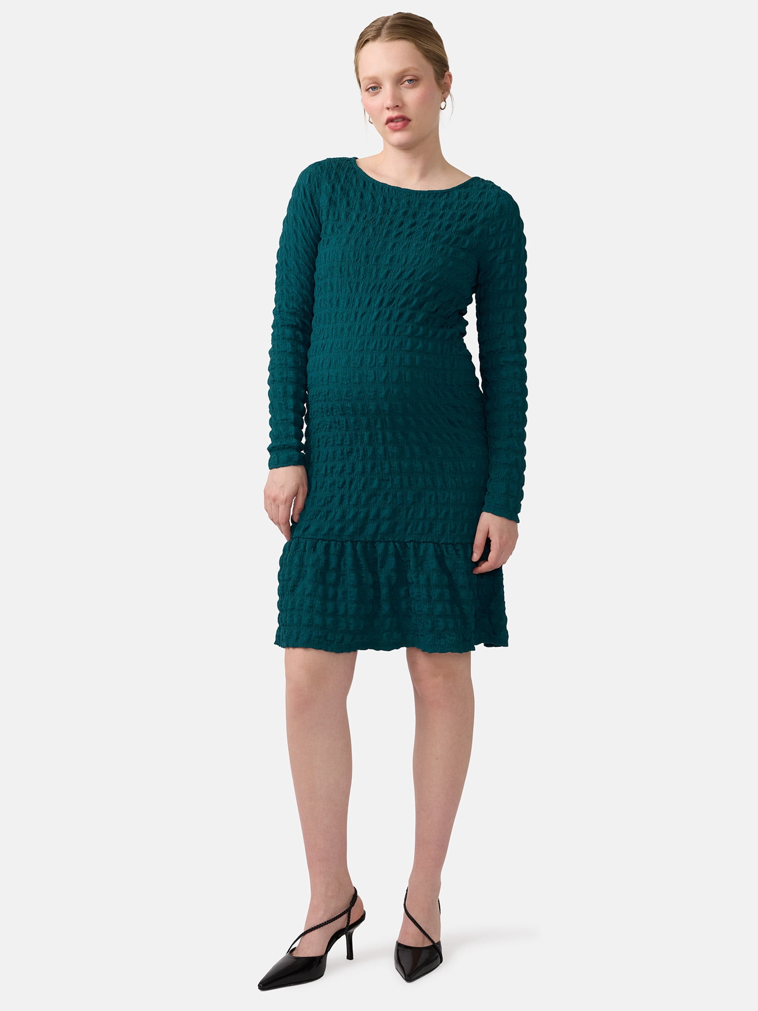 Ingrid & Isabel For Every Belly Women’s Maternity Smocked Midi Dress with Long Sleeves, Sizes S-XXL
