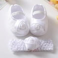 thumbnail image 2 of Newborn Baby Girls Flower Rose Crib Shoes + Headband Floral Princess Prewalkers, 2 of 6