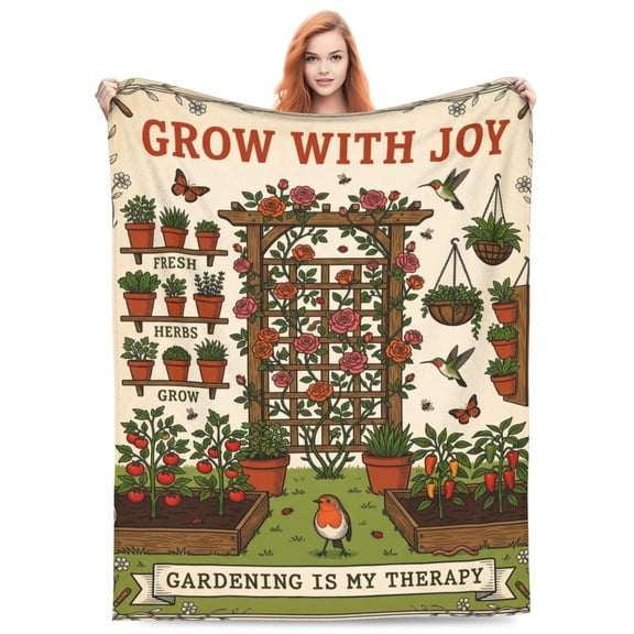 Floral Throw Blanket, Flannel Gardening Plant Initial Pattern Soft Warm Cozy All Season Blanket 50x40